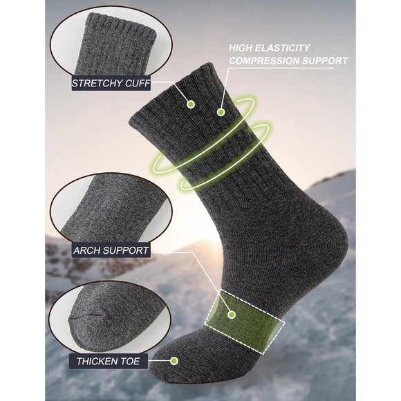 5 Pairs Wool Socks Mens Thick Thermal Winter Boot Socks for Men Warm Hiking Supe - Picture 5 of 6